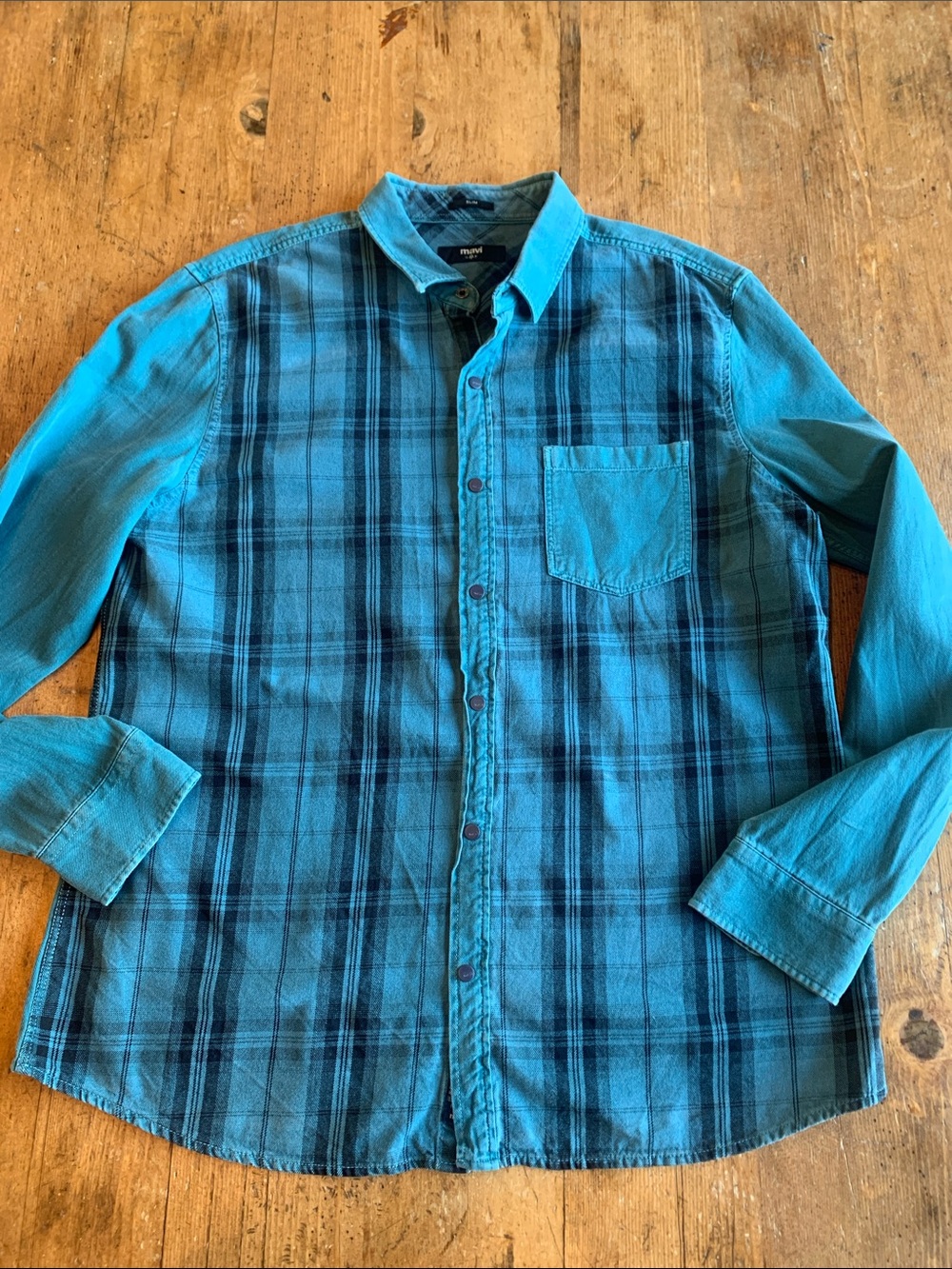 Mavi Teal Plaid Long-Sleeve Button-Down Shirt - slim 1991 style